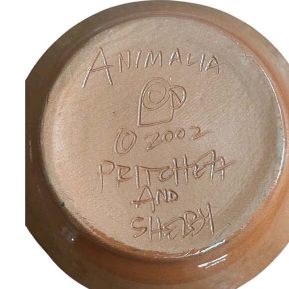 Hand-Painted Ceramic Bowl By Pritchett & Shelby Animalia 2002 Sun & Face Signed - Picture 5 of 6